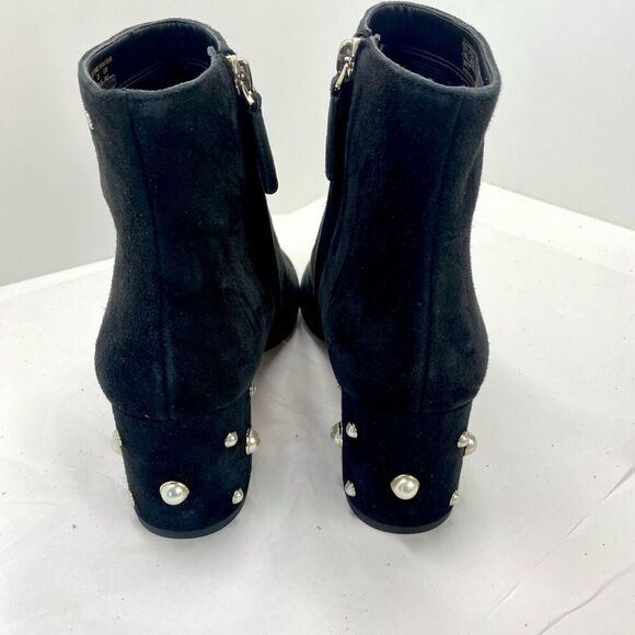 Kate Spade Womens 10 Black Suede Taraji Faux Pearl Zip Block Heel Bootie Boots - Picture 7 of 12